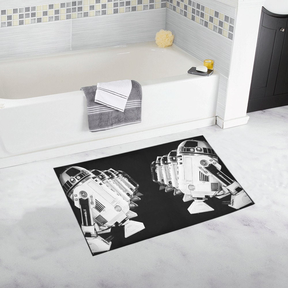 Droid Welcoming Party Black & White Bath Rug - 2 Sizes - Star Wars Inspired  R2-D2 Bathroom Home Decor - Bath Mat - R2D2 Astromech Droids