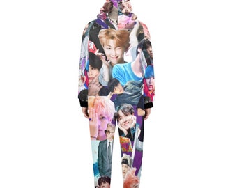 Purple BTS Collage Unisex Adult One Piece Onesie Pajamas - K