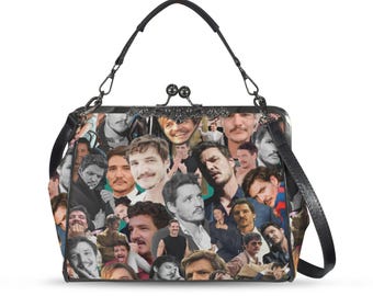 Pedro Pascal Collage Kisslock Crossbody Shoulder Bag Purse - Celeb Inspired Handbag - Hand Strap & Shoulder Strap - Funny