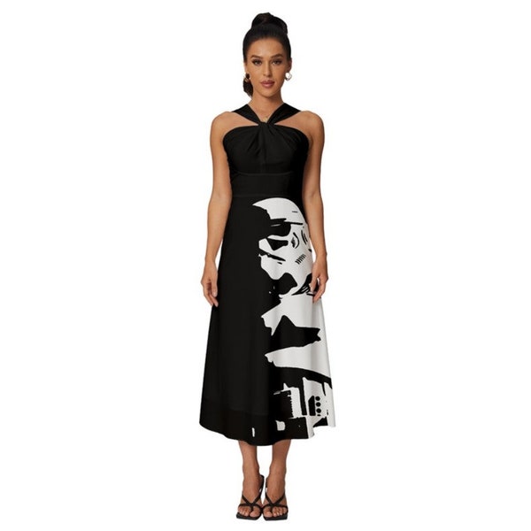 Tall Dark & Stormy sans manches Cross Front Cocktail Midi Chiffon Dress - Star Wars Stormtrooper Inspired Fashion - 501st - Star Wars Wedding