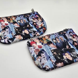 Monedero con cremallera y collage de BTS en gris, 2 tamaños disponibles, 2 imágenes, idea de regalo inspirada en el K-Pop, monedero, Bangtan ARMY