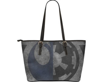 Galactic Duality Leather Tote Bag w/ Black Trim - Shoulder Bags & Purses - 2 Sizes - Star Wars Inspired Fashion - Rebellion Empire - 501st