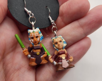 Ahsoka Tano Dangle Earrings - Star Wars Pods Figure Toy Jewelry - Geek Fashion - Upcycled Toys - Kids Adults - Clone Wars - Rebels - Jedi