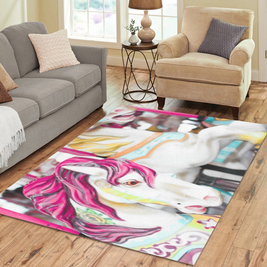 3 Sizes Muted Carousel Horse Area Rug Carnival Home Decor Etsy