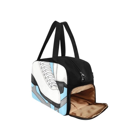 Ice Skates Closeup on Blue Fitness Handbag Ice Skates Figure Skating Gym Travel Skate Bag Shoe Compartment Personalize Etsy UK