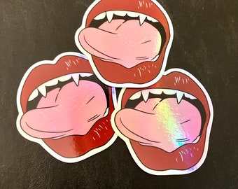 Vampire mouth holographic vinyl sticker