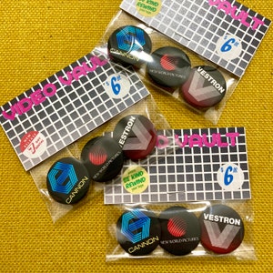 Video Vault - classic VHS movie studio button 3 pack