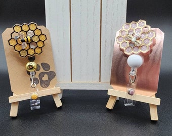 Honeycomb Bee badge reel