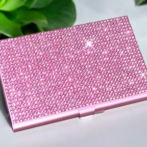Porta biglietti da visita con strass/Porta biglietti da visita scintillanti/Regalo per lei/Porta biglietti da visita personalizzato/Rosa glamour