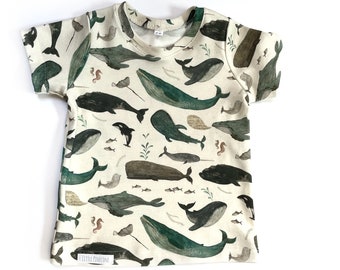 Organic baby/kid t shirt in whale print, 6 mos - 8 years, baby shirt, boy shirt, girl shirt, unisex top, unisex t-shirt, shower gift