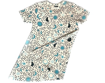 baby dress, organic baby dress in blue moon stars sun print,  sizes infant - 8yrs , toddler - girl dress gift, organic baby, swing dress