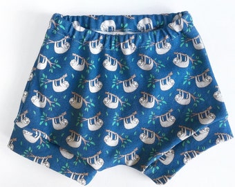 organic baby shorts in sloth print, organic shorts, baby boy shorts, baby girl shorts, toddler shorts, baby shorts, baby gift, organic baby