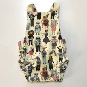 organic baby toddler romper in alphabet musical animal band print, sunsuit, baby gift, organic baby, summer clothes - 2 styles