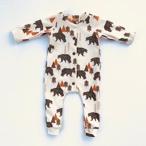 organic baby harem romper, bear print, girl romper, boy romper, baby gift, organic baby clothes, unisex long sleeved romper, fall winter