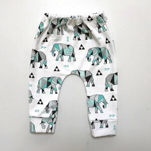 organic baby leggings in minty elephants, sizes newborn - 8YR, baby leggings, toddler leggings, baby pants, toddler pants, baby shower gift