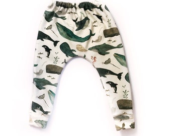 Leggings orgánicos para bebé con estampado de ballena, marsopa y raya, tallas de recién nacido a 8 años, leggings para niños pequeños, pantalones para bebé, pantalones para niños pequeños, niño, niña, unisex