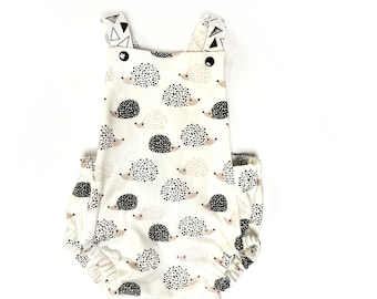 organic baby toddler romper in hedgehog print, boy sunsuit, girl sunsuit,baby gift, organic baby, unisex, summer clothes - 2 styles