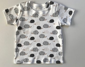 Organic baby/kid t shirt in hedgehog print, 6 mos - 8 years, boy baby shirt, girl baby shirt, baby top, toddler t shirt, gift