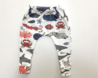 organic baby leggings ocean print, octopus, starfish, shark, lobster, crab, whale, NB-8 Year, baby leggings, toddler leggings, baby  gift