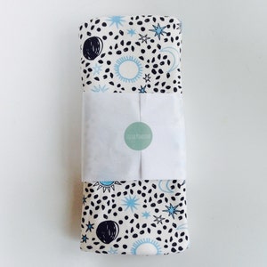 organic baby blanket with once in a blue moon sun, stars, sun, organic swaddle blanket , organic receiving blanket, baby blanket, baby gift