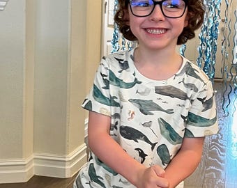 Organic baby/kid t shirt in whale print, 6 mos - 8 years, baby shirt, boy shirt, girl shirt, unisex top, unisex t-shirt, shower gift