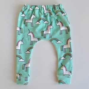 READY TO SHIP baby leggings magical unicorns and rainbows-mint, 3-6 mo, baby leggings, toddler leggings, baby pants, rainbow baby gift