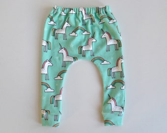 leggings biologici per neonati con unicorni magici e arcobaleni - menta, taglie NB - 8 anni, leggings per neonati, leggings per bambini piccoli, pantaloni per neonati, regalo arcobaleno per neonati