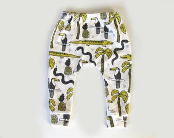 leggings bébé bio : imprimé tropical ananas alligator toucan palmier, tailles nouveau-né-8 ans, leggings unisexes, pantalons bébé, cadeau, enfant en bas âge