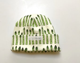 organic baby hat in asparagus or ANY print on the site, beanie hat,  baby gift, organic baby, shower gift, unisex baby, newborn gift