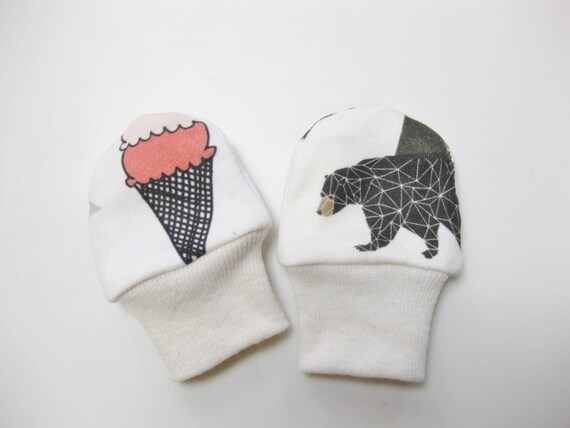 Organic Cotton Newborn Scratch Mitts, Reversible Mittens, Shower