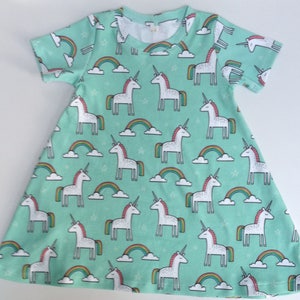 organic baby unicorn dress-mint rainbow print, sizes infant - 3T, organic toddler unicorn dress, baby gift, magical unicorn, shower gift