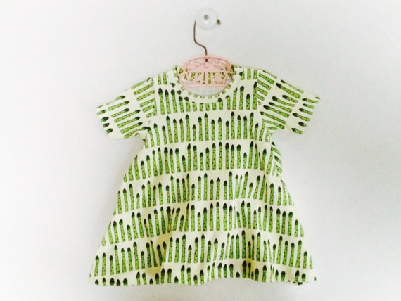 Baby Dress, Sizes Infant - 6T, Organic Baby Dress in Asparagus Print, Toddler Dress, Organic Toddler Dress, Baby Gift, Organic Baby