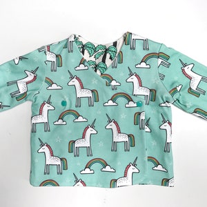 organic reversible Unicorn Rainbow baby jacket, Palm Tree Coordinate Mint, unisex baby gift, baby girl, baby boy, baby sweater, organic baby