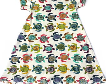 Organic Baby Turtle Dress, colorful , sizes infant - 8yr,  toddler dress, girl dress,  gift, shower gift