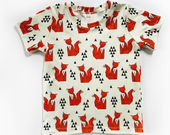 Organic baby t-shirt fox print, 6 mos - 8 years, unisex, boy shirt,  girl shirt,  baby shirt,  baby top, toddler t-shirt, gift, baby shower