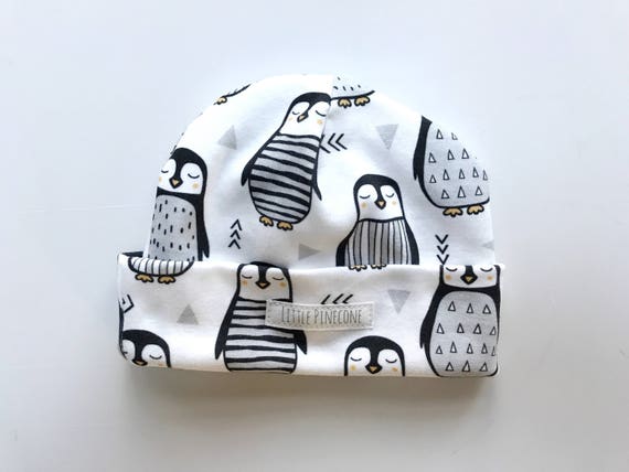 organic baby hat in penguin print or ANY print on the site, beanie hat,  baby gift, organic baby, shower gift, unisex baby