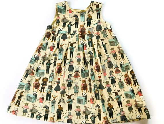 Organic Baby Dress, Fall Jumper, Sundress, Winter Jumper, Musical Animal Band, Sizes Infant - 6T, Organic Toddler Girl Dress, Baby Gift