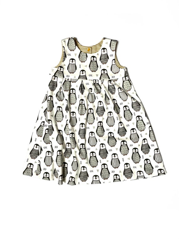 Organic Baby Dress, Fall Jumper, Sundress, Winter Jumper, Penguins, Sizes Infant - 6T, Organic Toddler Girl Dress, Baby Gift