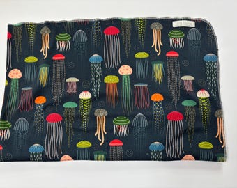organic baby blanket with colorful jellyfish, organic swaddle blanket , organic receiving blanket, request any print, baby gift
