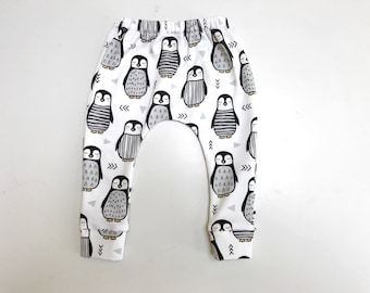 organic baby leggings in penguin print, sizes newborn to 8YR, baby leggings, toddler leggings, baby pants, toddler pants, baby shower gift