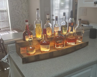 Lighted Barrel Stave Whiskey Bourbon 2 Shelf Display