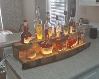 Lighted Barrel Stave Whiskey Bourbon 2 Shelf Display