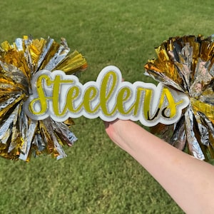 Custom Spirit Stick Cheer Sign with Pom Poms I Acrylic Name Sign I Cheer Prop I Personalized Spirit Sign for Competitions, Games, and Events