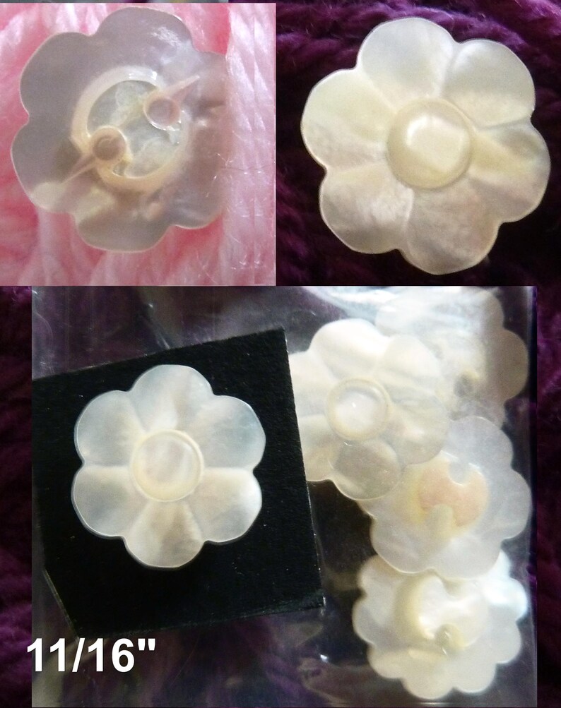 Set 4 flower shape white ocean pearl vintage buttons 34