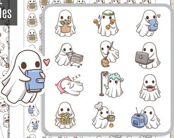 Hauntie the Ghost Daily Life Color BUNDLE Planner Stickers, Printable Stickers, Cute Character, Functional, Bullet Journal - CUT FILES