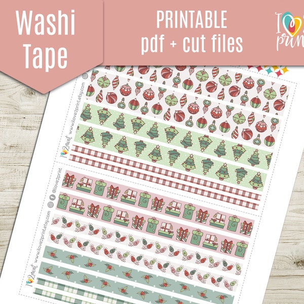 Christmas Icons Washi Tape Planner Stickers, Holidays Washi Tape Printable Stickers, Washi strips Sticker, Printable Washi - CUT FILES