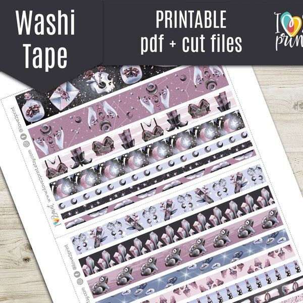 Witchy Vibes Watercolor Washi Tape Printable Planner Stickers, Washi Tape  Sticker, Washi strips Sticker, Printable Washi - cut files
