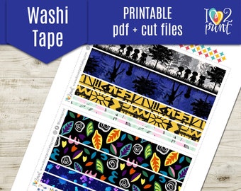 Strange Kids Washi Tape Planner Stickers, Washis Printable Stickers, Washi tape Stickers,  Planner Stickers, Printable Tape - CUT FILES