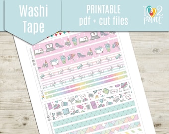 Washi Tape Printable Planner Stickers, PLANNER LIFE ICONS Washi Tape Printable Stickers, Washi strips Sticker, Printable Washi - cut files