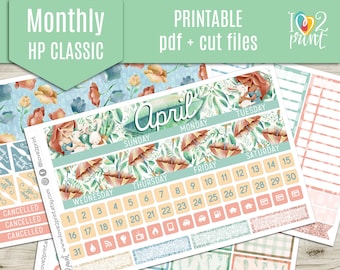 Bunny Hugs Monthly View Stickers, April Monthly HP Printable Sticker, Happy Planner Stickers, Classic HP - Cut File